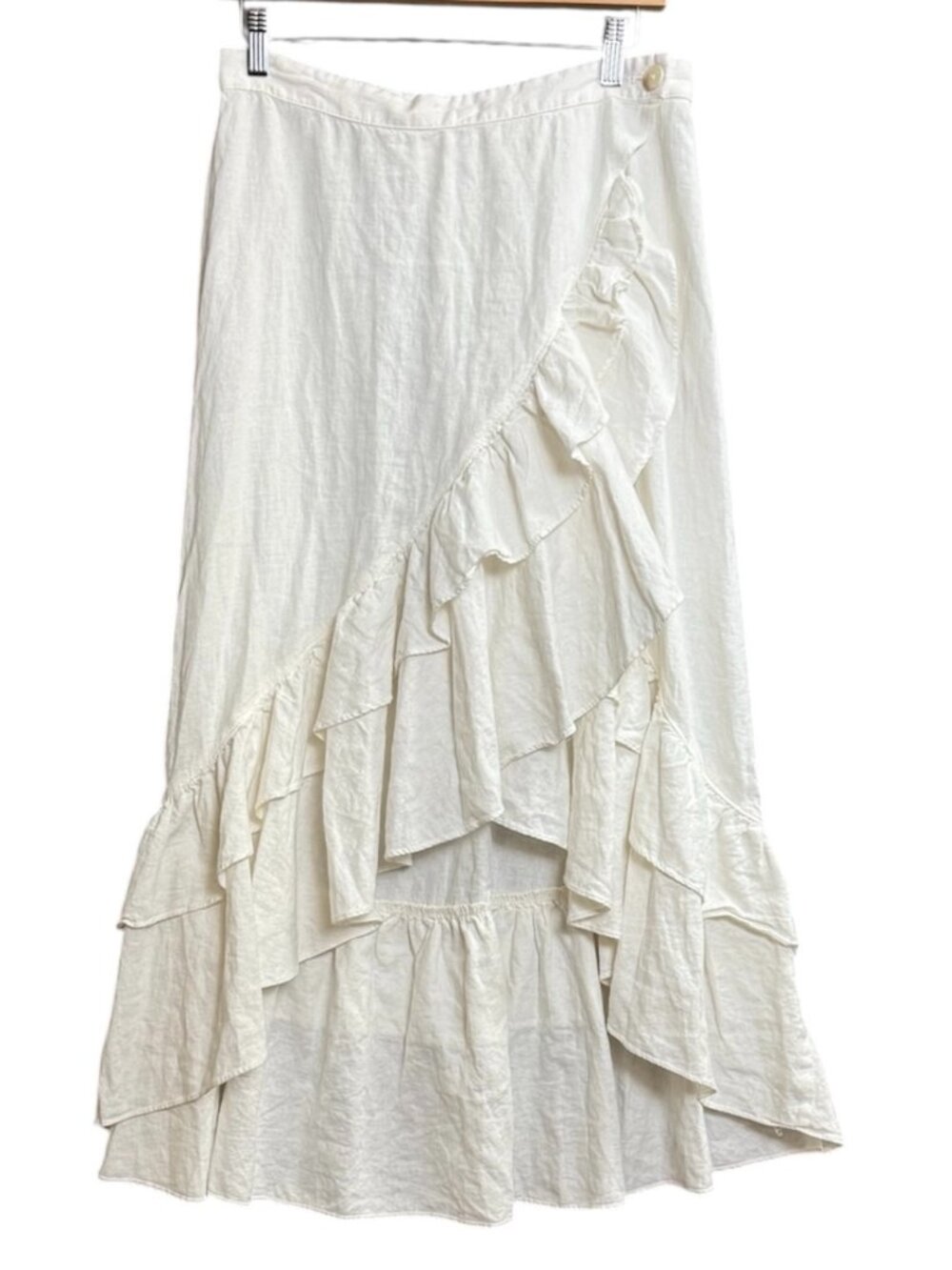 FREE PEOPLE Celine's Ruffle Wrap Off-White Linen Skirt Sz S Boho Fairycore Beach